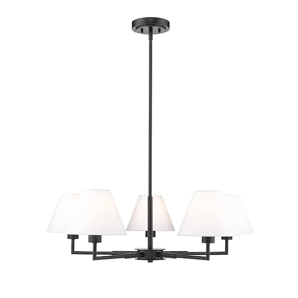 Z-Lite Leila Chandelier, 5-Light, 34 In.W x 10.75 In.H, Matte Black/White Linen 744-34R-MB - main
